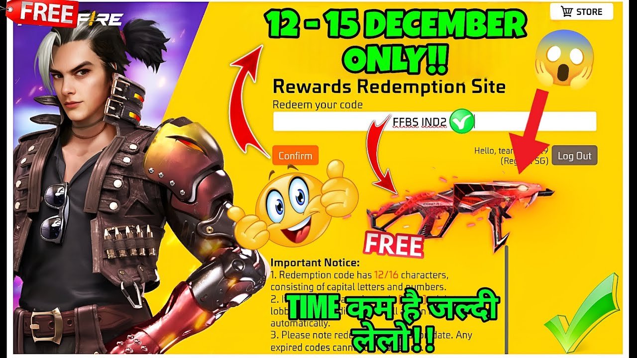 Free Fire Redeem Code Today 15 December 2025